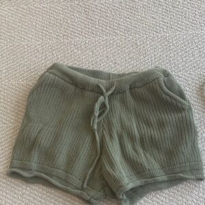 Very J Ribbed Knit Drawstring Shorts in Olive
